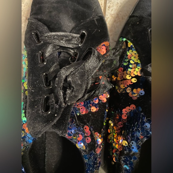 Call It Spring Shoes - Black velvet shoes with rainbow sequins